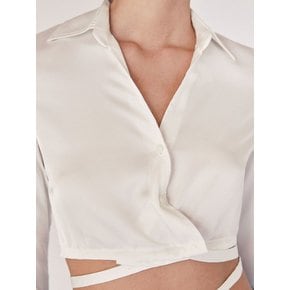 White Marais Silky Cropped Ribbon Blouse