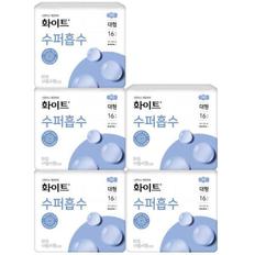 생리대 화이트 수퍼흡수 대형 16매 X 5팩 날개형