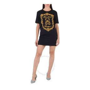 모스키노 여성 판타지 프린트 블랙 테디 엠브로이더드 티셔츠 드레스 브랜드 사이즈 40 (US 사이