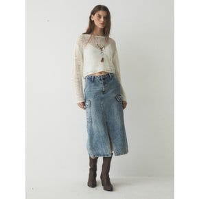 Long Denim Cargo Skirt WHWJE2359F