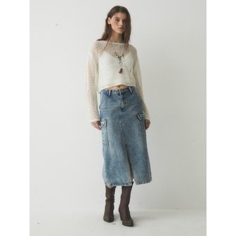 후아유 Long Denim Cargo Skirt WHWJE2359F