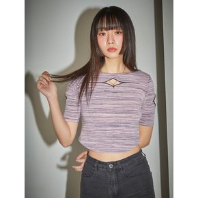 Stripe Glitter Slit Crop T-shirt (Pink)