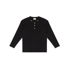 Gem in dream embroidered henley neck ribbed long sleeves black Unisex