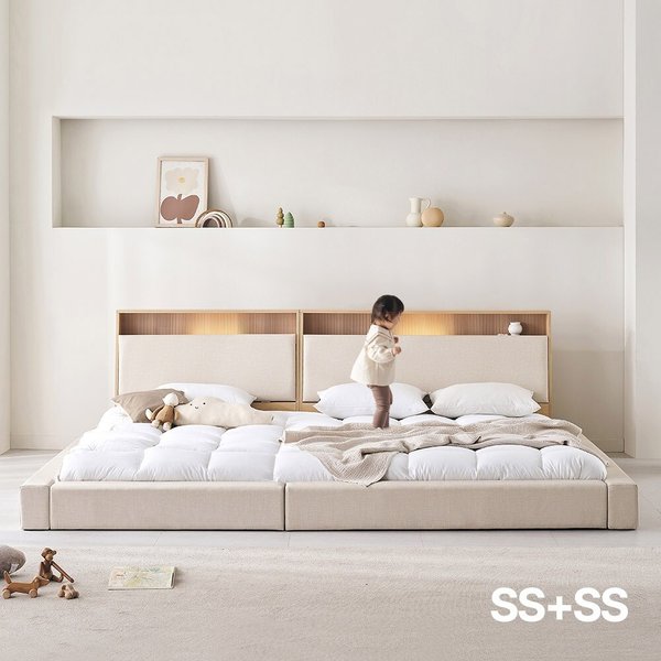 가구 제로업 LED수납헤드 가죽 오픈형 패밀리침대 SS+SS