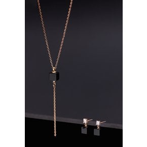 6mm Cube Onyx Necklace + Earrings Set