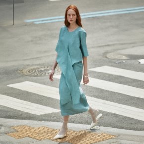 LETE ROBE Drape Linen Dress__Classic Mint