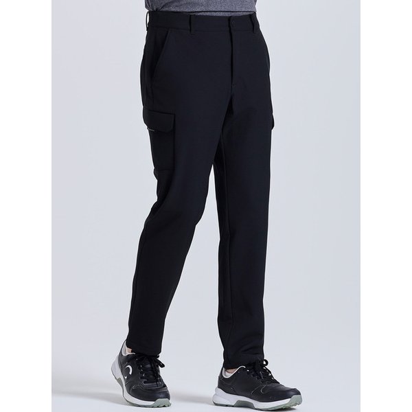 남성 테이퍼드 핏 기모 본딩 카고 팬츠 블랙