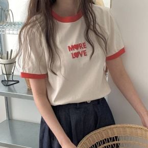모어러브발포 배색라운드 반팔티셔츠 여성데일리 여름기본핏 러블리레터링 면캐주얼_P419192971