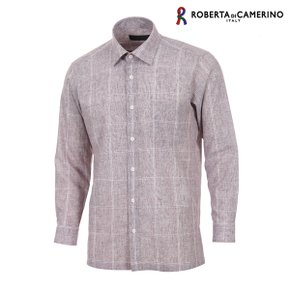 린넨 체크 일반핏 바이올렛 긴소매 셔츠 RM5-203-4