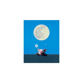 송형노,  Olivia over the wall(full moon,cerulean blue sky,dark gray wall)