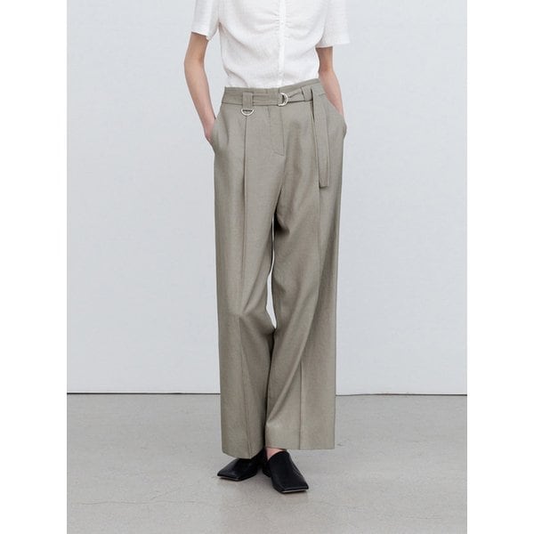 LINEN WIDE LEG BELTED TROUSER DRIED HERB