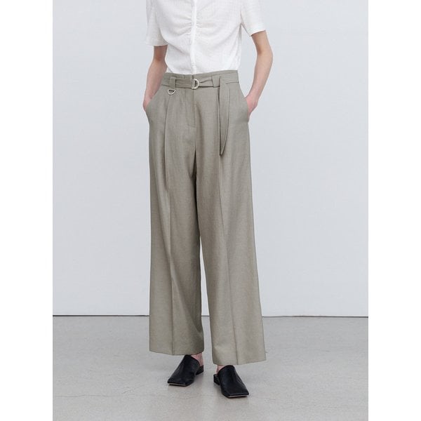 LINEN WIDE LEG BELTED TROUSER DRIED HERB