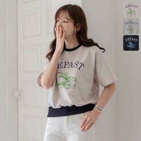 리펫 배색 프린팅 반팔 티셔츠