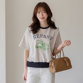 리펫 배색 프린팅 반팔 티셔츠