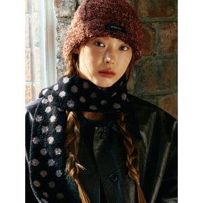 Hairy Knit Beanie Hat (Brown)