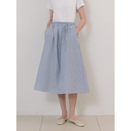 라미네즈 Stripe Flare Long Skirt - Navy