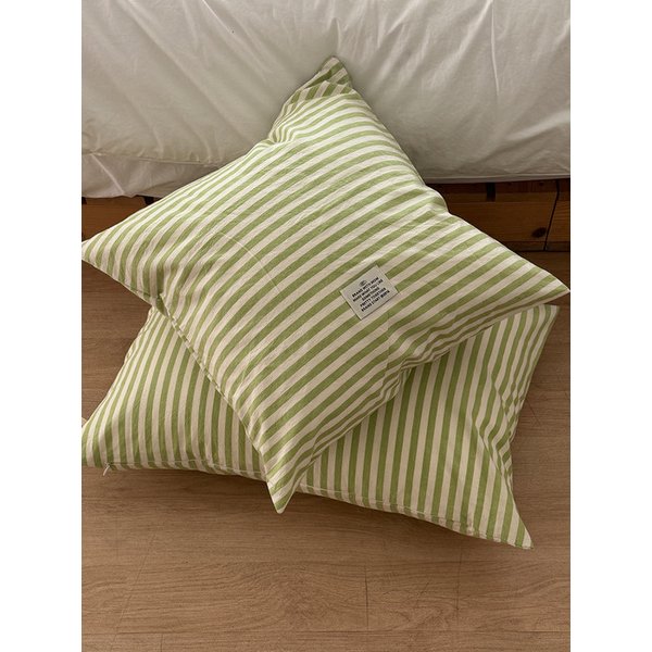 면100% 프리미엄 스트라이프 빈티지 베개 쿠션 커버 (6size / 애플그린)