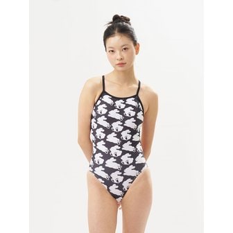 싱잉인더레인 [ S.i.l x Nukit ] 화이트버니 브이백 수영복 (블랙ver.)