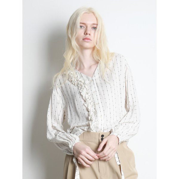 브이넥 셔링 포인트 블리우스