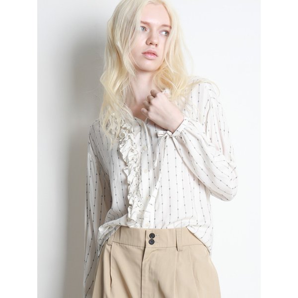 브이넥 셔링 포인트 블리우스