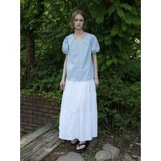 NANA TIERED COTTON NYLON SHIRRING LONG SKIRT (WHITE)