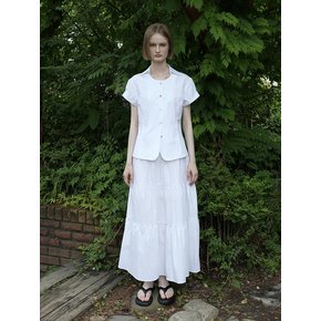 [24H특가] NANA TIERED COTTON NYLON SHIRRING LONG SKIRT (WHITE)