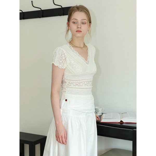 DD_Lace patchwork short sleeve top_IVORY