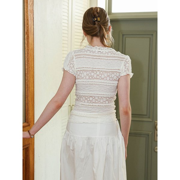 DD_Lace patchwork short sleeve top_IVORY