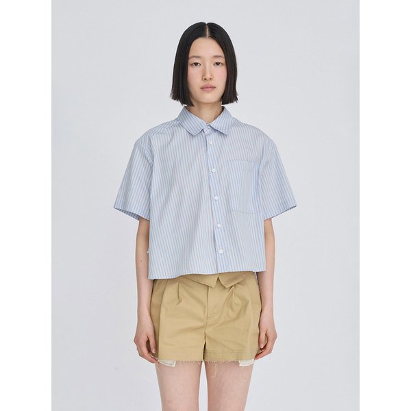 Asymmetrical Stripe Cropped Shirt RQSAM26512BUX
