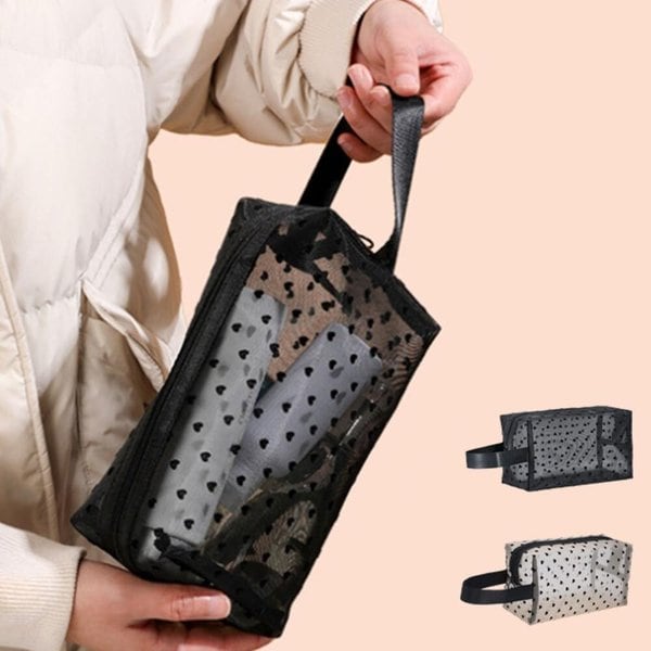 [옷자락] 여성용 통기성 메쉬 하트 손잡이 휴대파우치