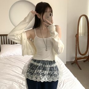 넵튠 자수 레이스 레이어드 치마 나시 원피스 (25C052)