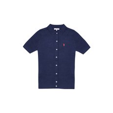 [U.S. POLO ASSN.]  네이비 면혼방 반팔 카라 니트가디건 여성