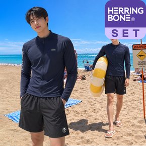 남자 래쉬가드세트 레귤러핏 집업 긴팔 수영복 스윔팬츠 반바지 비치웨어 빅사이즈 RF338 AH325