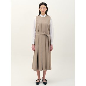 belted pleats dress_sand beige