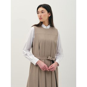 belted pleats dress_sand beige