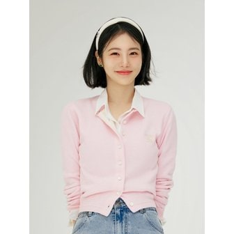 세터 [신예은PICK](W) 로렌 베이직 크루넥 파인 가디건_핑크