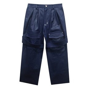 BLUE COATED WIDE CARROT PANTS