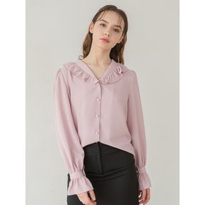 Shawl Collar V Neck Blouse Pink