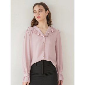 Shawl Collar V Neck Blouse Pink