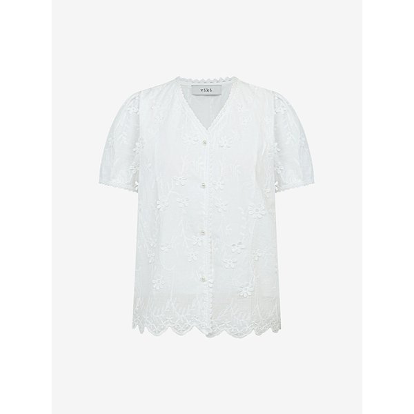 입체 플로럴 자수 진주 버튼 블라우스 (TMBAE2457)