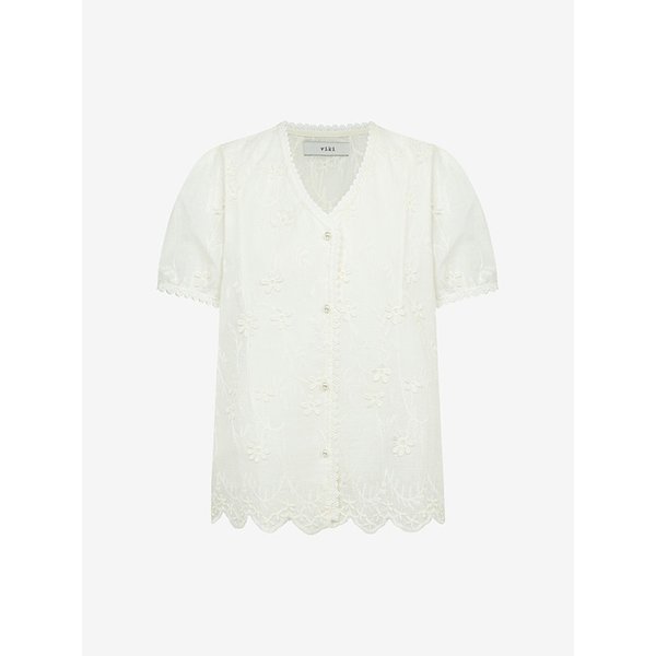 입체 플로럴 자수 진주 버튼 블라우스 (TMBAE2457)