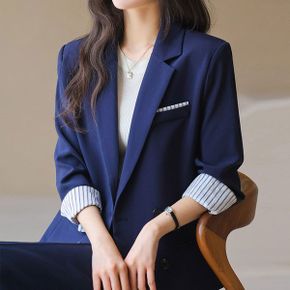 데이브 스트라이프 배색 클래식 테일러드 더블 자켓_P435189541