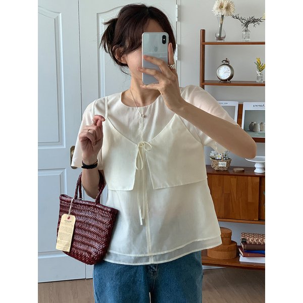 [드로우핏우먼 X 꾸니] 시어 레이어 뷔스티에 블라우스 [3COLORS]