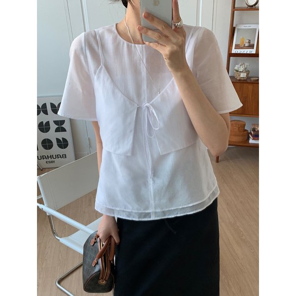 [드로우핏우먼 X 꾸니] 시어 레이어 뷔스티에 블라우스 [3COLORS]