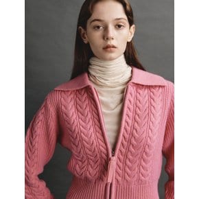 TWO TONE ZIP-UP CARDIGAN (PINK)