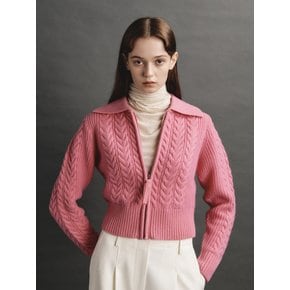 TWO TONE ZIP-UP CARDIGAN (PINK)