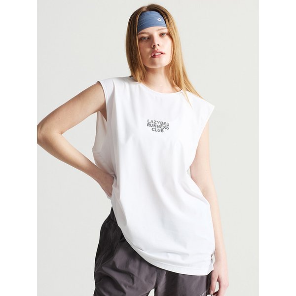 쿨링브리즈 여성 남자 러닝 나시 오버핏 슬리브리스 화이트