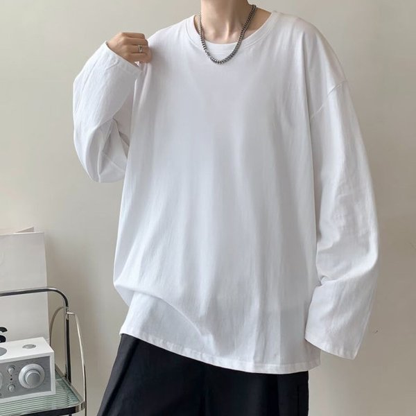 남자 베이직 캐쥬얼 오버핏 무지 쭉 티 LD-TSA-SIS630-화이트