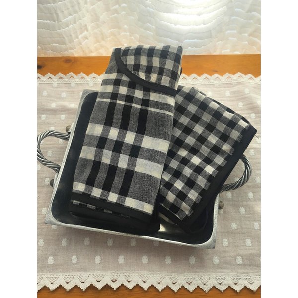 국내제작 블랙 체크 양면거즈 허리 앞치마 카페 에이프런