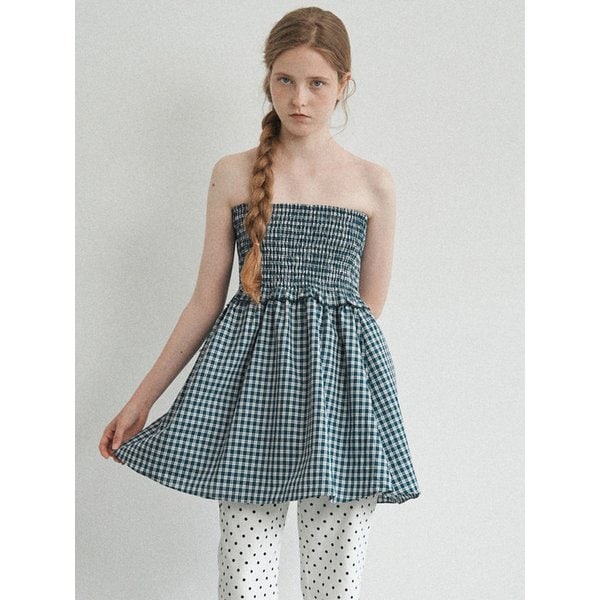 SMOKE FLARE CHECK SKIRT_NAVY